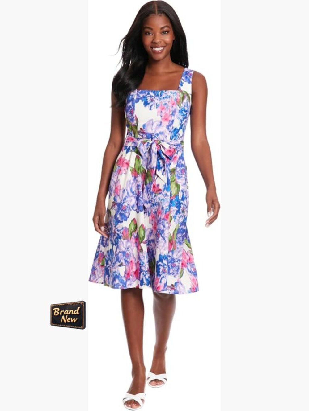 Floral Fit & Flare Sleeveless Knee Length Dress with Pockets